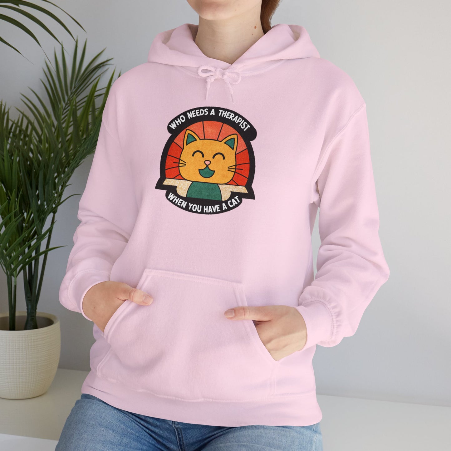 Funny Cat Sweatshirt - 'Who Needs a Therapist When You Have a Cat?' Unisex Hoodie