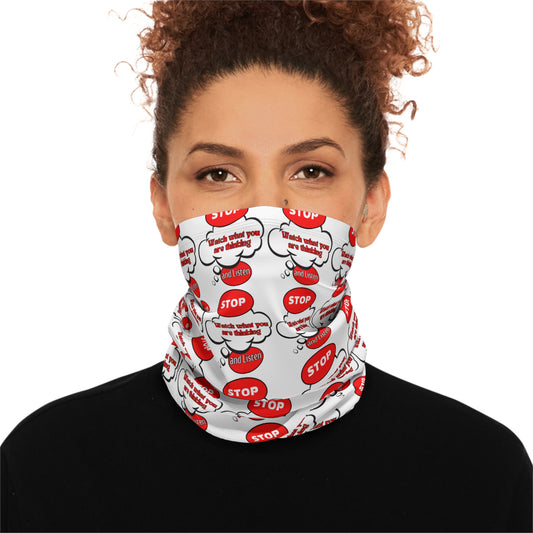 Fun Winter Neck Gaiter with Drawstring - 'Stop' Pattern for Warmth and Style