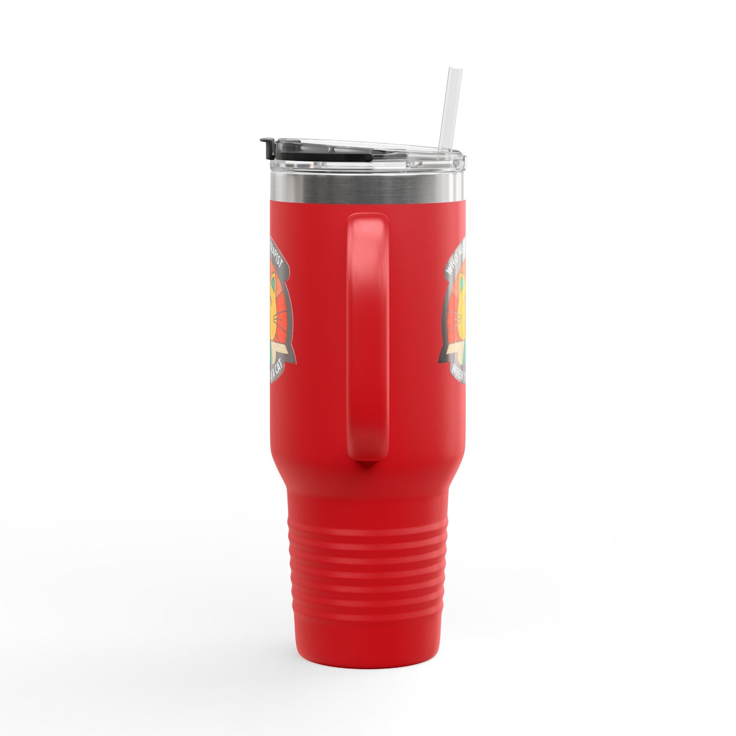 Cat Lover Insulated Travel Mug - 40oz "Who Needs a Therapist" Design