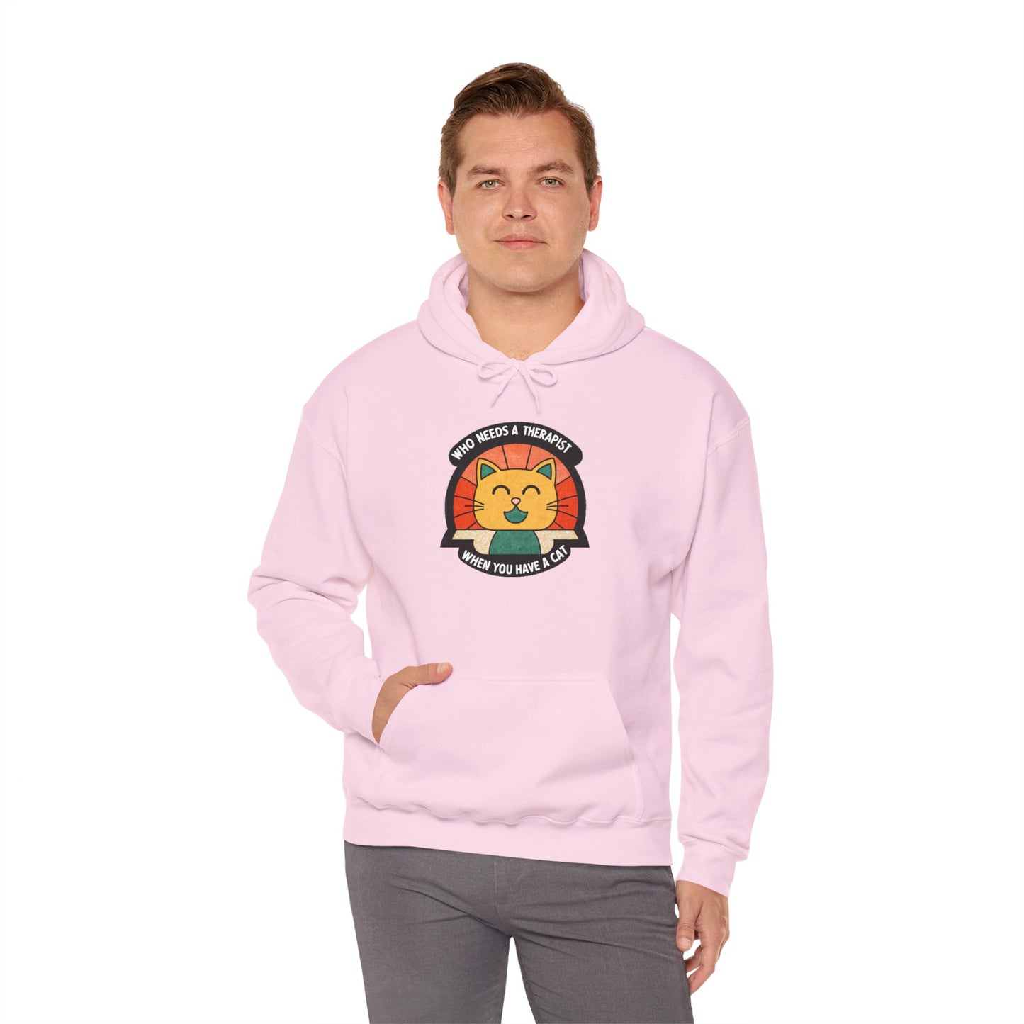 Funny Cat Sweatshirt - 'Who Needs a Therapist When You Have a Cat?' Unisex Hoodie