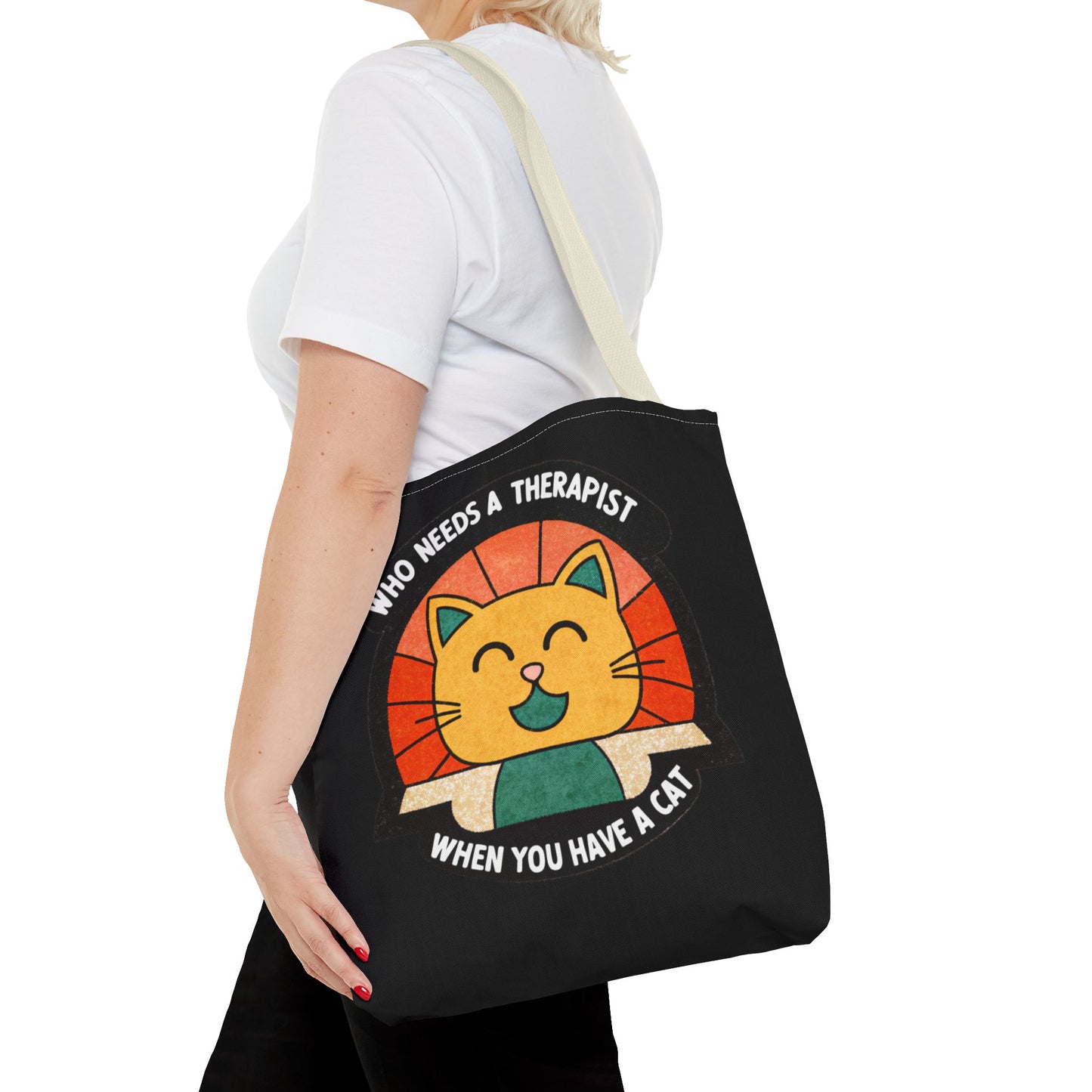 Funny Cat Tote Bag - "Who Needs a Therapist When You Have a Cat"