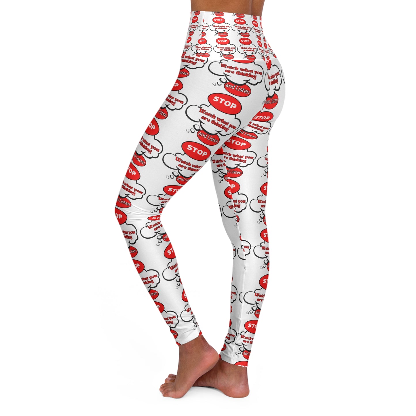 Funny High Waisted Yoga Leggings - Stop Text Design for Comfort & Style