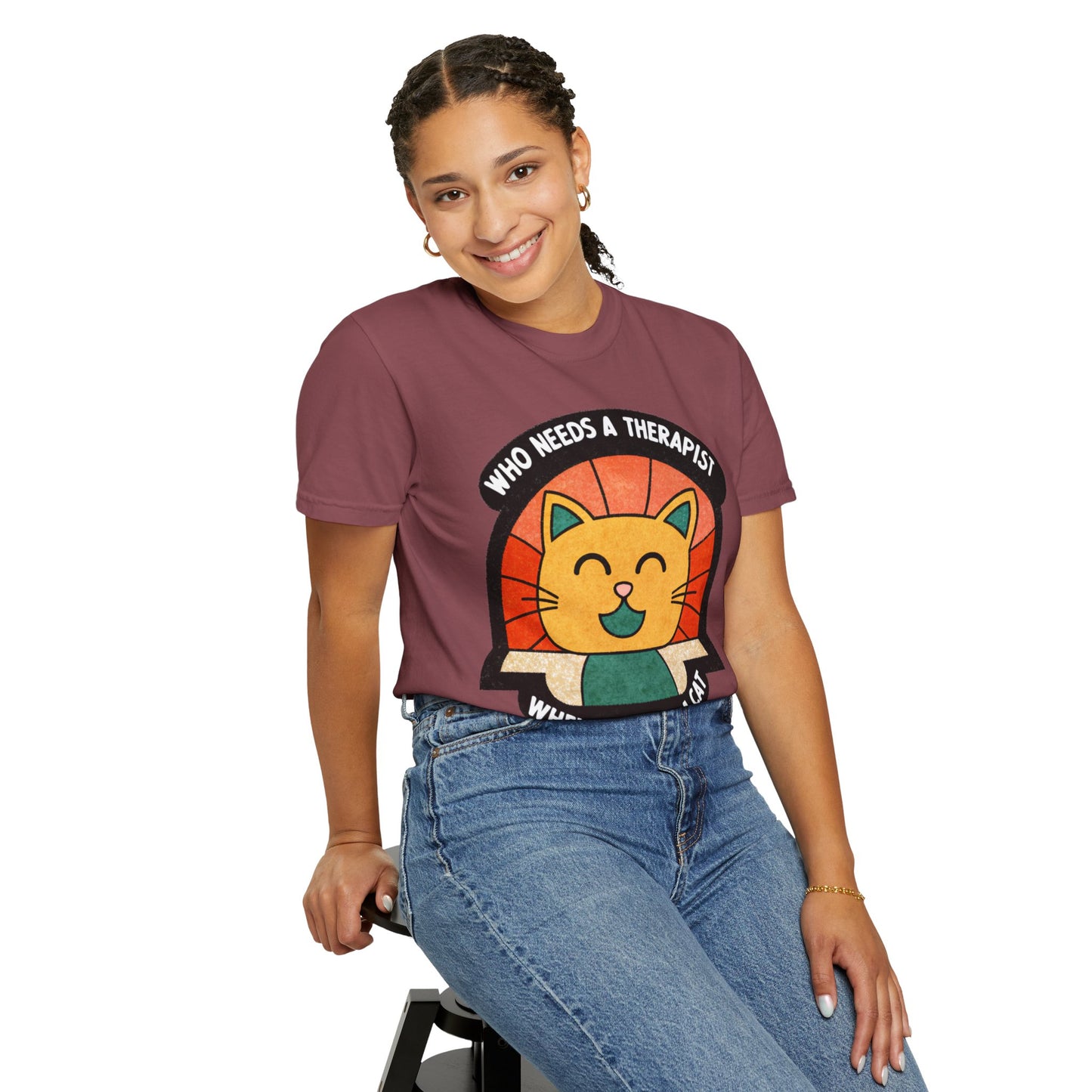 Who Needs a Therapist Cat T-Shirt - Unisex Garment-Dyed Tee for Cat Lovers