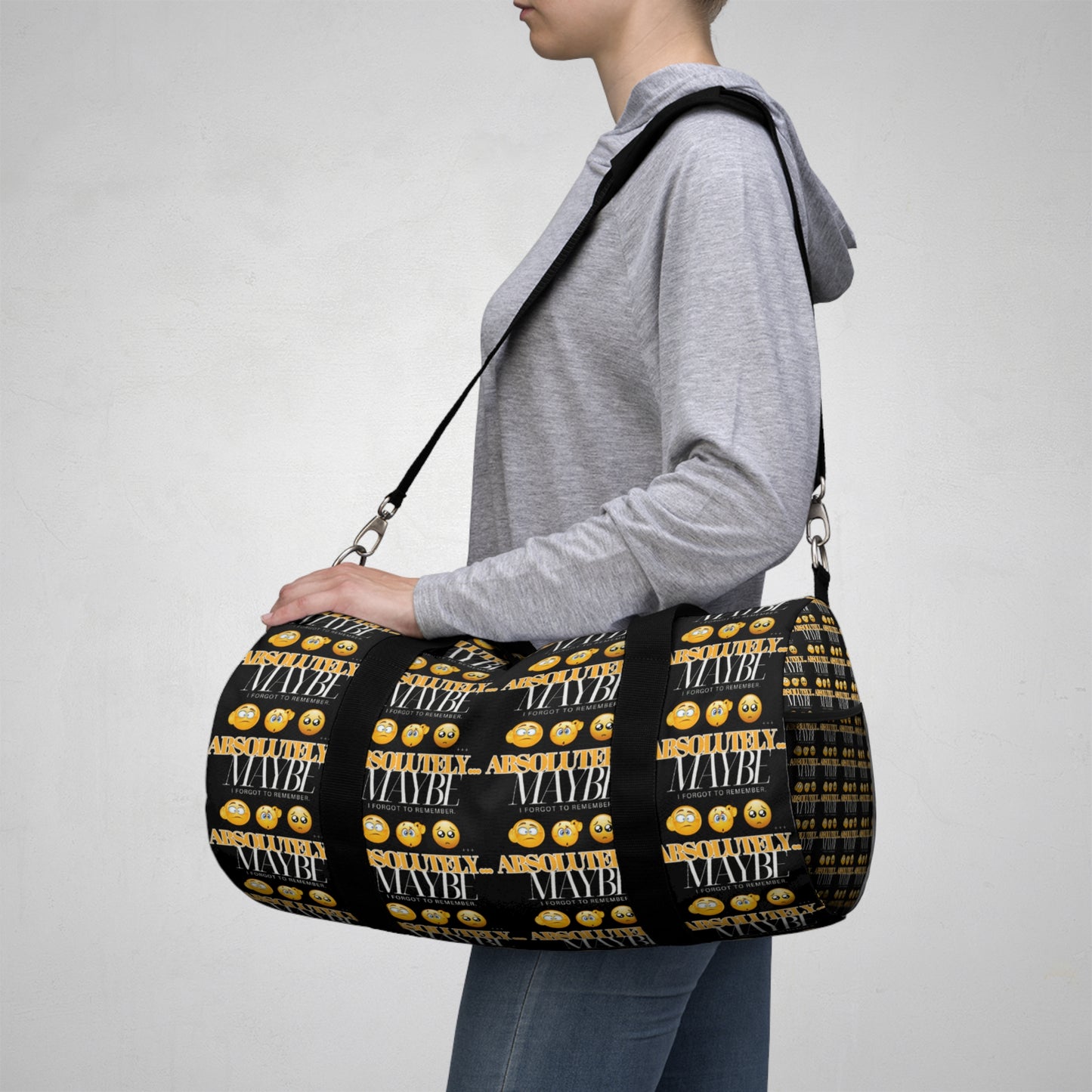 Bold "Absolutely Maybe" Duffel Bag for Travel and Fitness