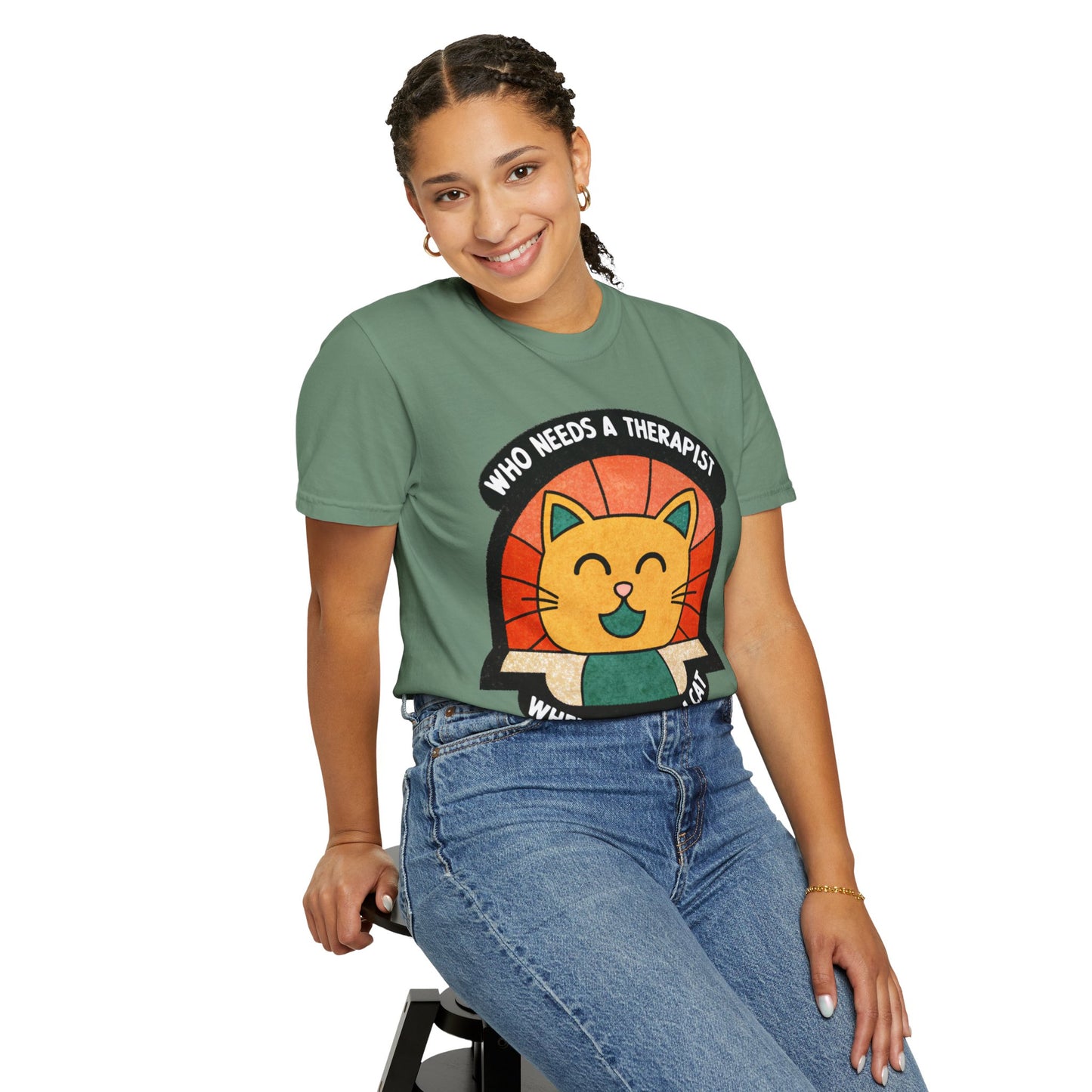 Who Needs a Therapist Cat T-Shirt - Unisex Garment-Dyed Tee for Cat Lovers