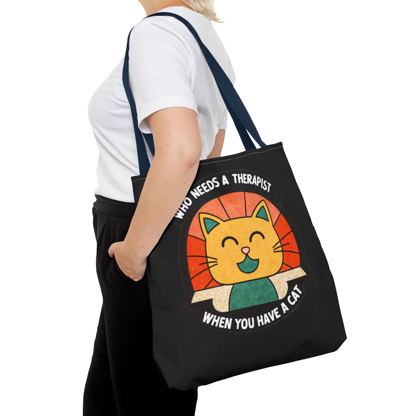 Funny Cat Tote Bag - "Who Needs a Therapist When You Have a Cat"