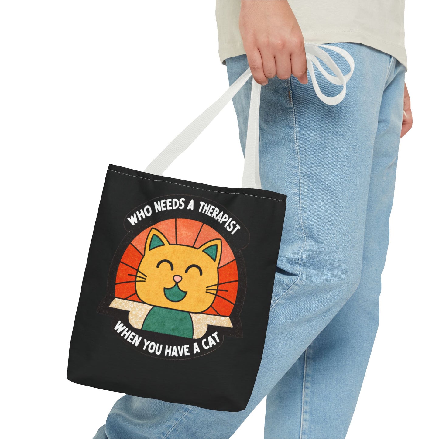 Funny Cat Tote Bag - "Who Needs a Therapist When You Have a Cat"