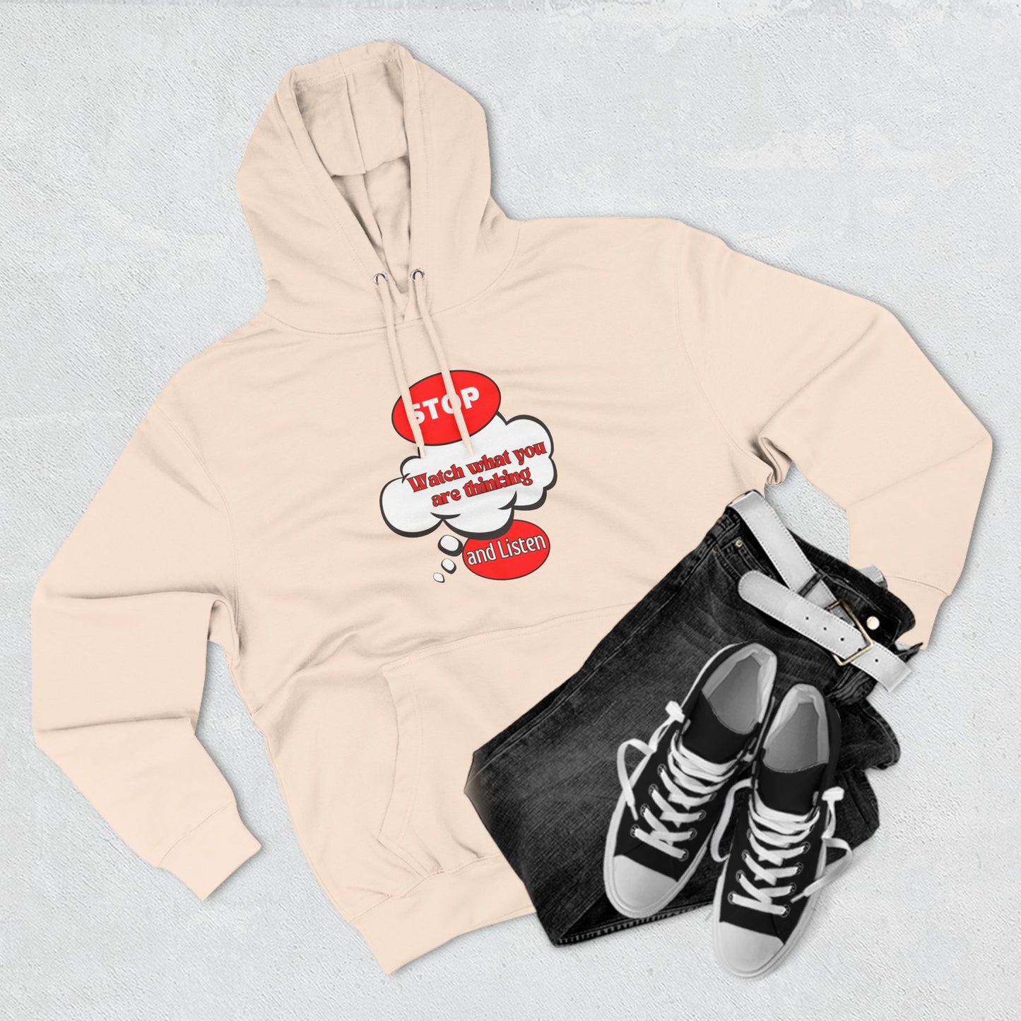 Mindful Message Fleece Hoodie - "Stop, Watch What You Are Thinking"