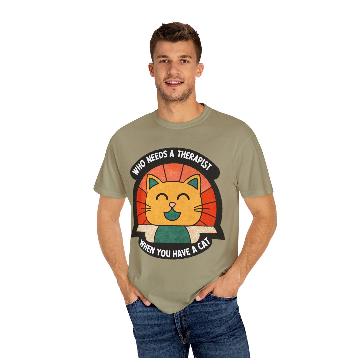 Who Needs a Therapist Cat T-Shirt - Unisex Garment-Dyed Tee for Cat Lovers