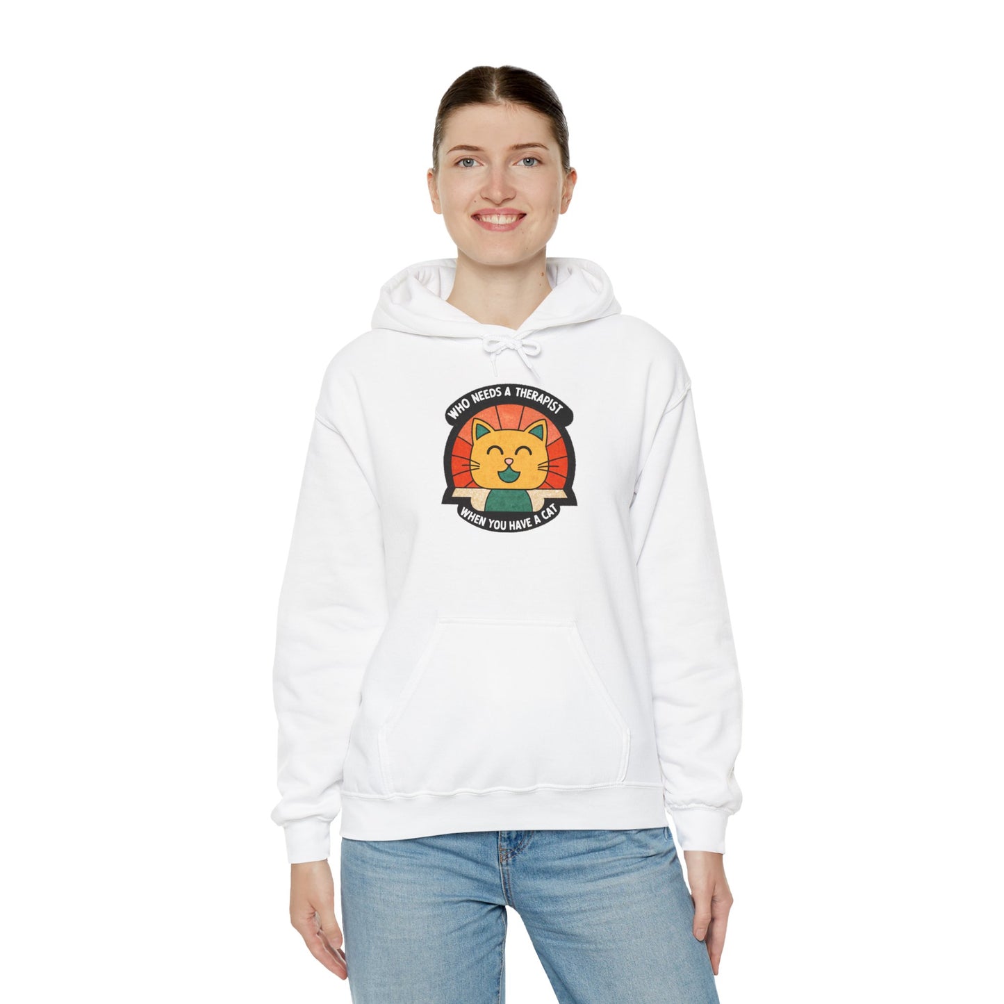 Funny Cat Sweatshirt - 'Who Needs a Therapist When You Have a Cat?' Unisex Hoodie