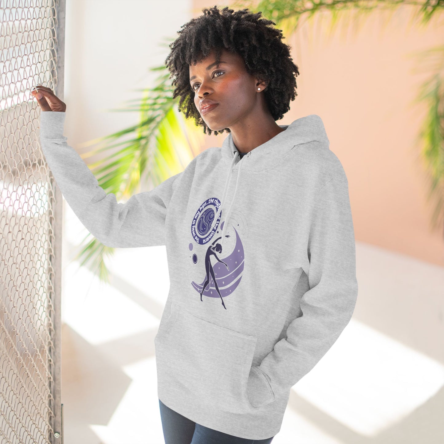 Cosmic Dance Three-Panel Fleece Hoodie - Unique Artistic Design for Creative Souls