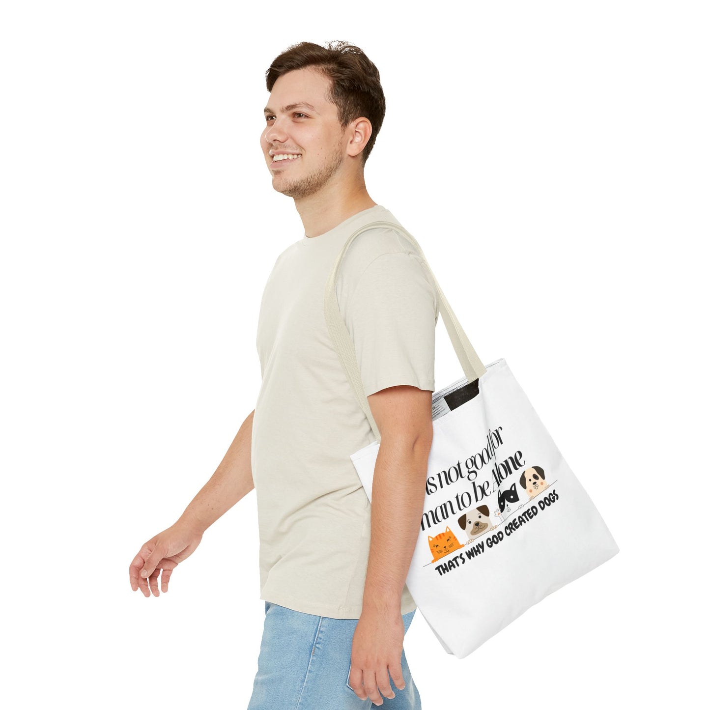 Dog Lover Tote Bag - "It is not good for man to be Alone" Design