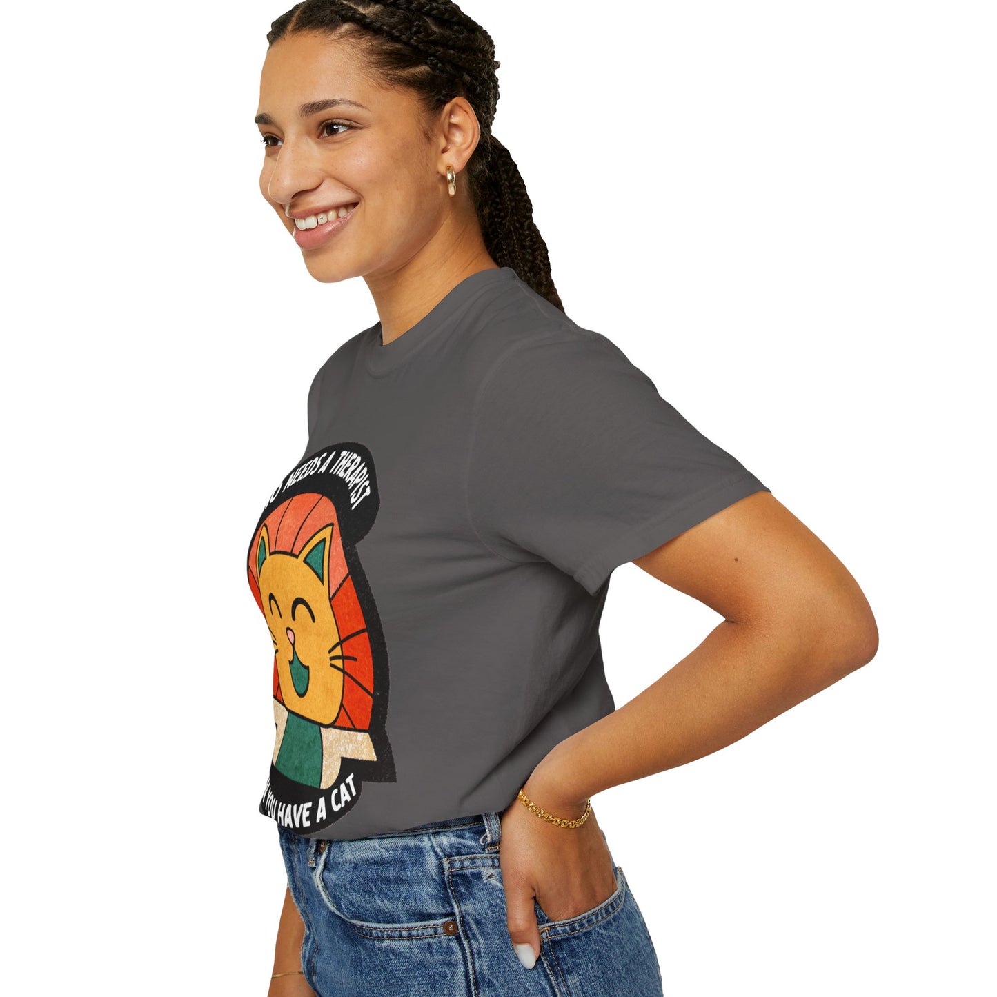 Who Needs a Therapist Cat T-Shirt - Unisex Garment-Dyed Tee for Cat Lovers
