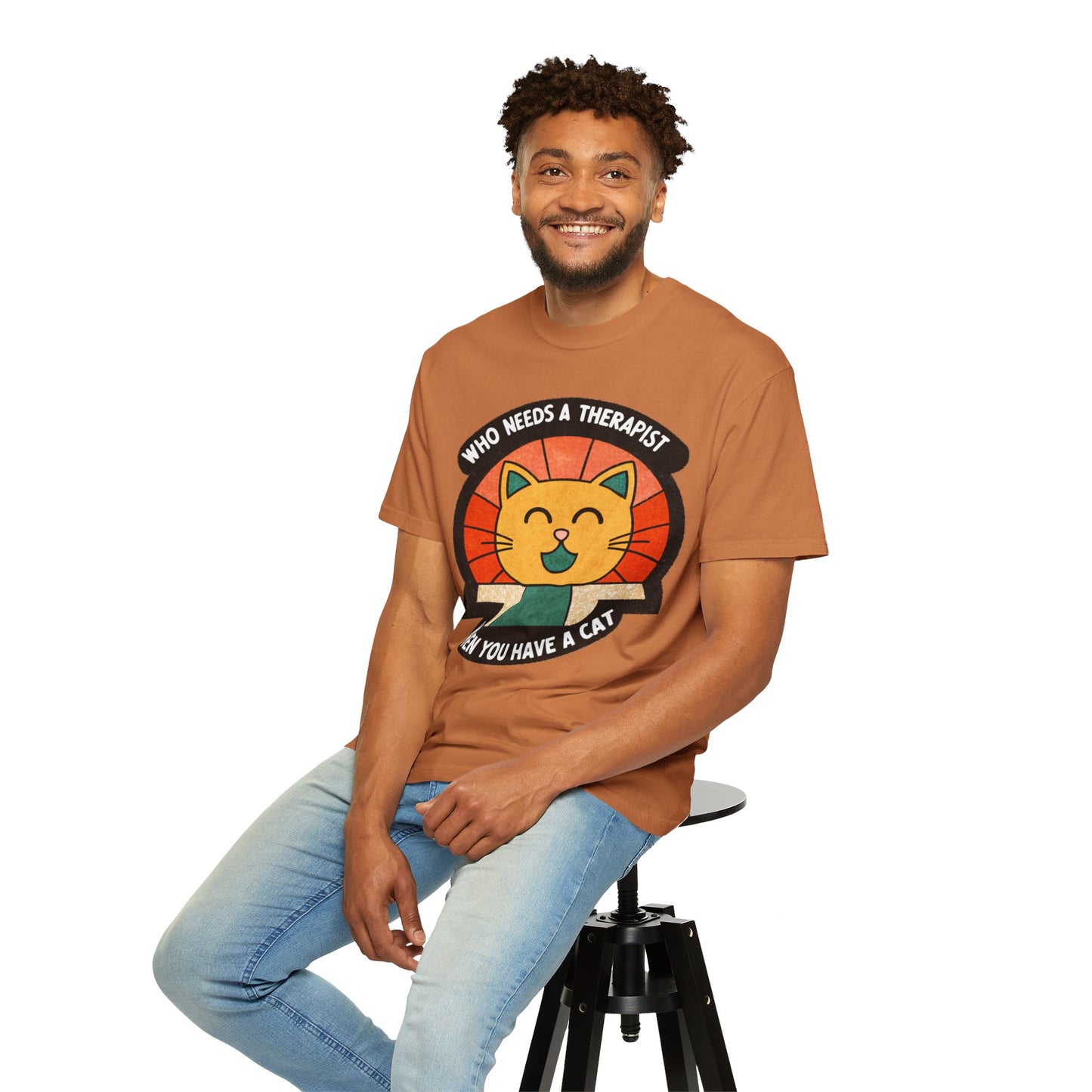 Who Needs a Therapist Cat T-Shirt - Unisex Garment-Dyed Tee for Cat Lovers