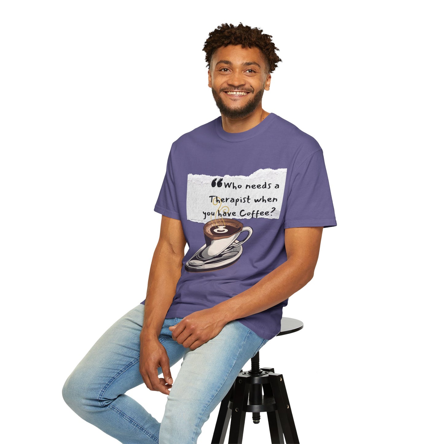 Unisex Coffee Therapy T-Shirt - "Who Needs a Therapist When You Have Coffee?"