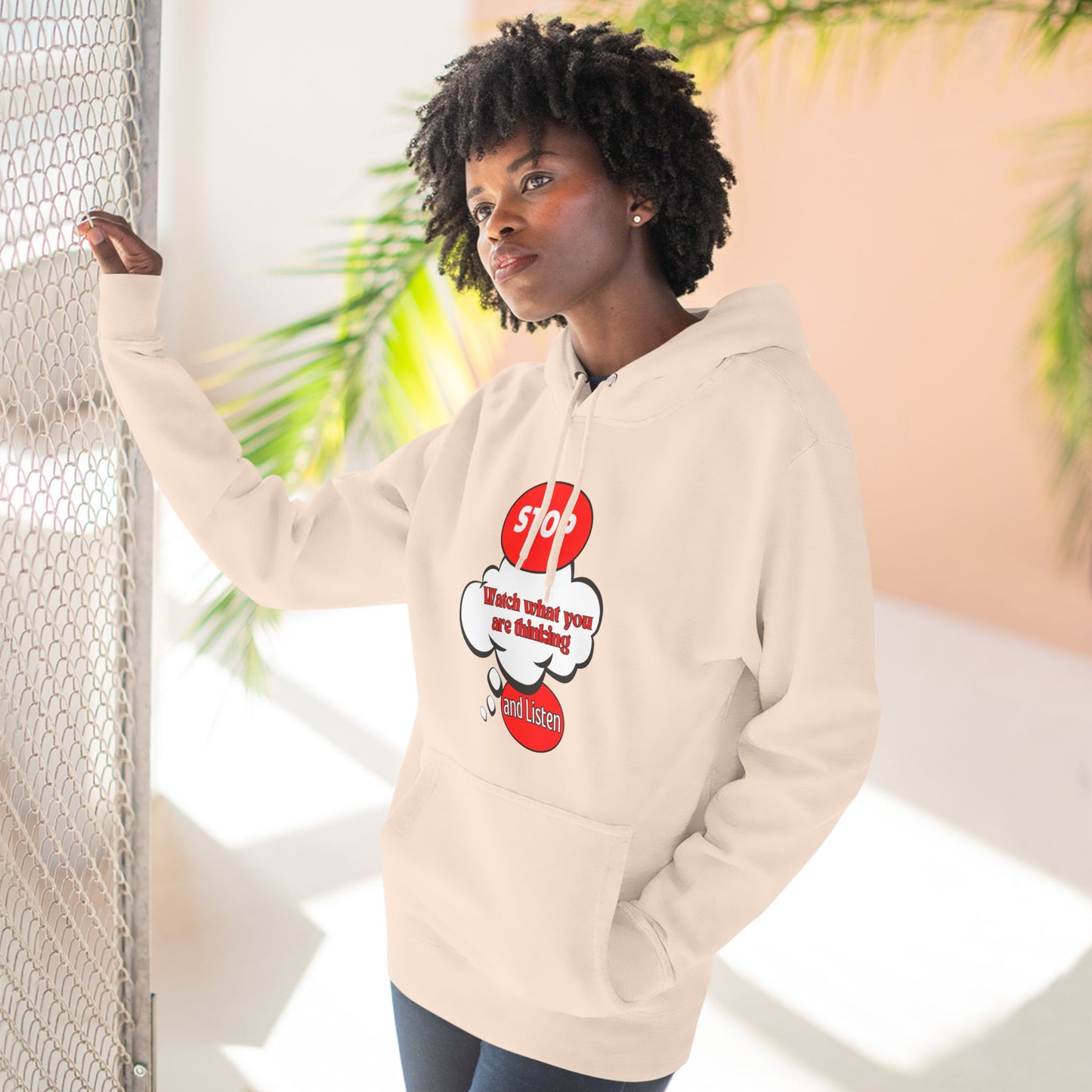 Mindful Message Fleece Hoodie - "Stop, Watch What You Are Thinking"
