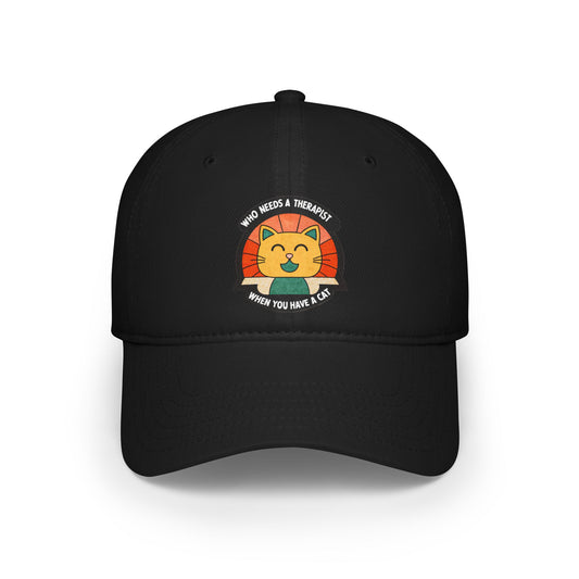 Who Needs a Therapist Cat Baseball Cap | Fun Red Low Profile Hat