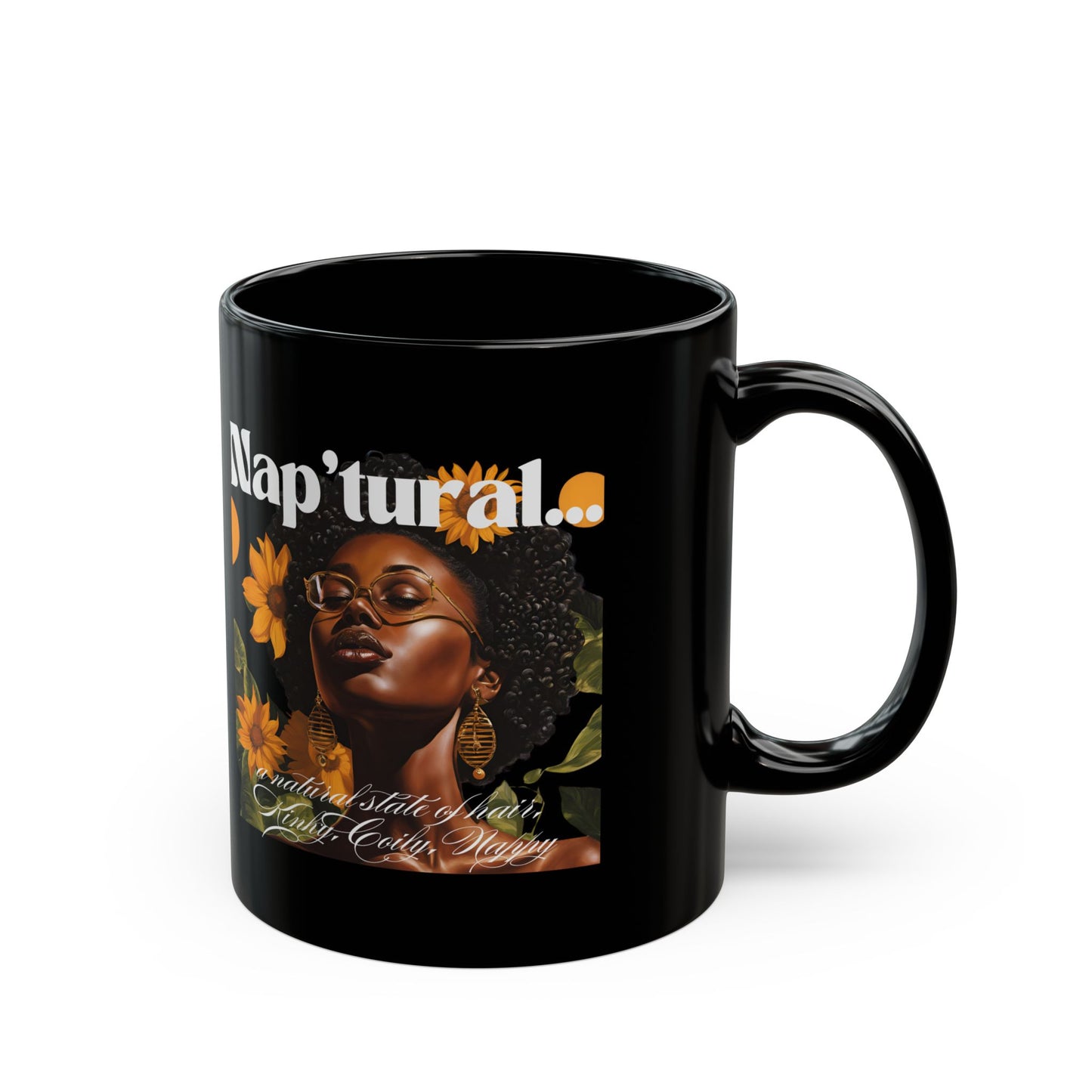 Natural Beauty Black Mug - Inspirational Coffee Cup for Self-Care Enthusiasts