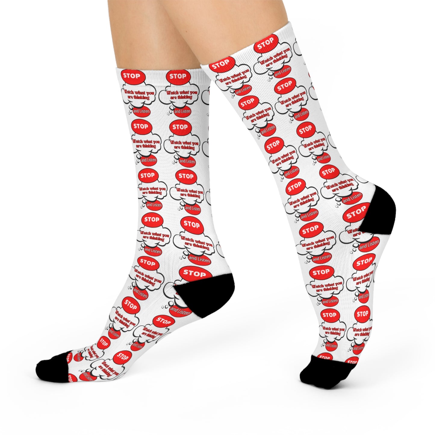 Fun Cushioned Crew Socks with 'STOP' Design for Comfort & Style