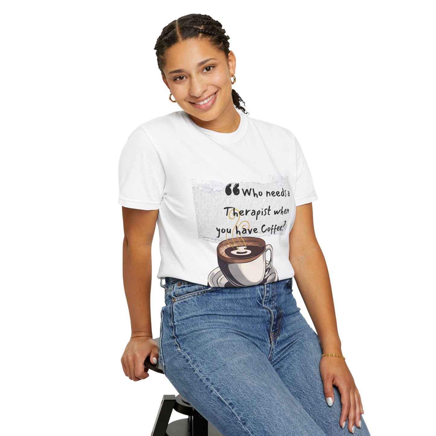 Unisex Coffee Therapy T-Shirt - "Who Needs a Therapist When You Have Coffee?"