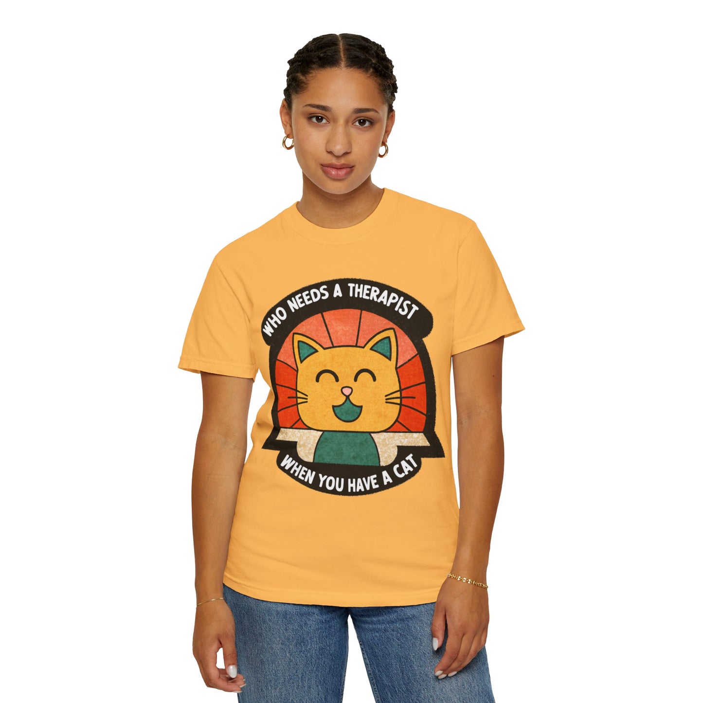 Who Needs a Therapist Cat T-Shirt - Unisex Garment-Dyed Tee for Cat Lovers