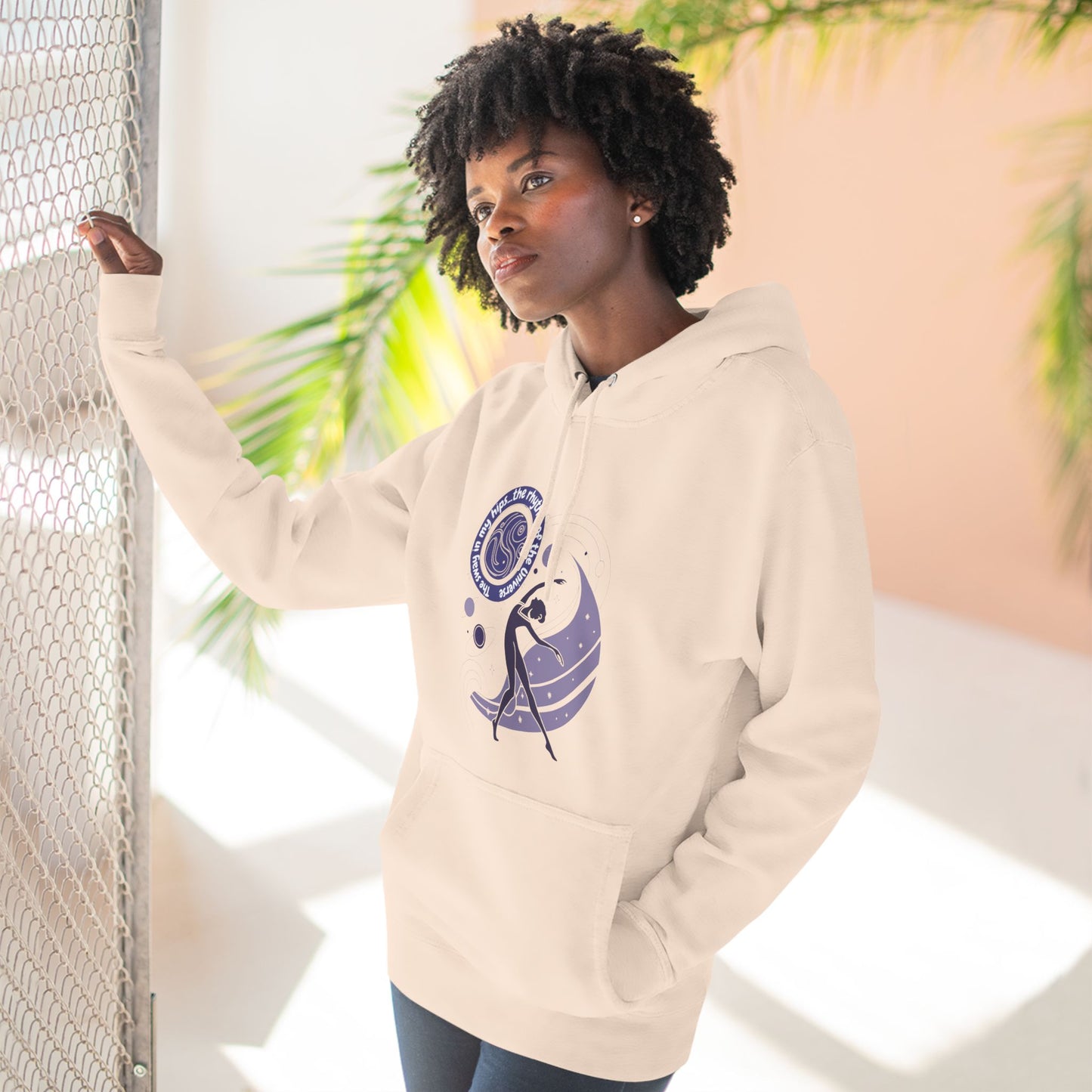 Cosmic Dance Three-Panel Fleece Hoodie - Unique Artistic Design for Creative Souls