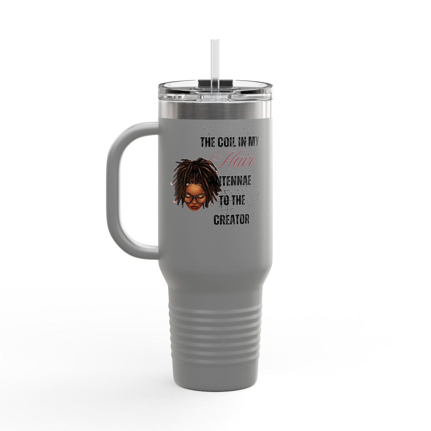 Personalized 40oz Insulated Travel Mug - 'The Coil in My Hair' Design