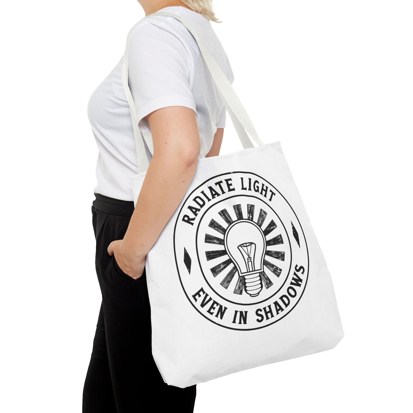 Inspirational Tote Bag - 'Radiate Light Even in Shadows'