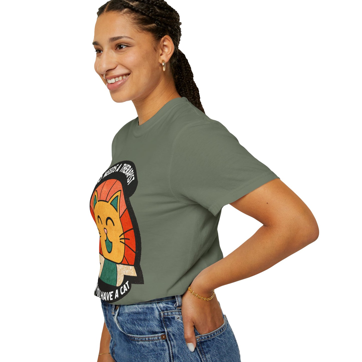 Who Needs a Therapist Cat T-Shirt - Unisex Garment-Dyed Tee for Cat Lovers