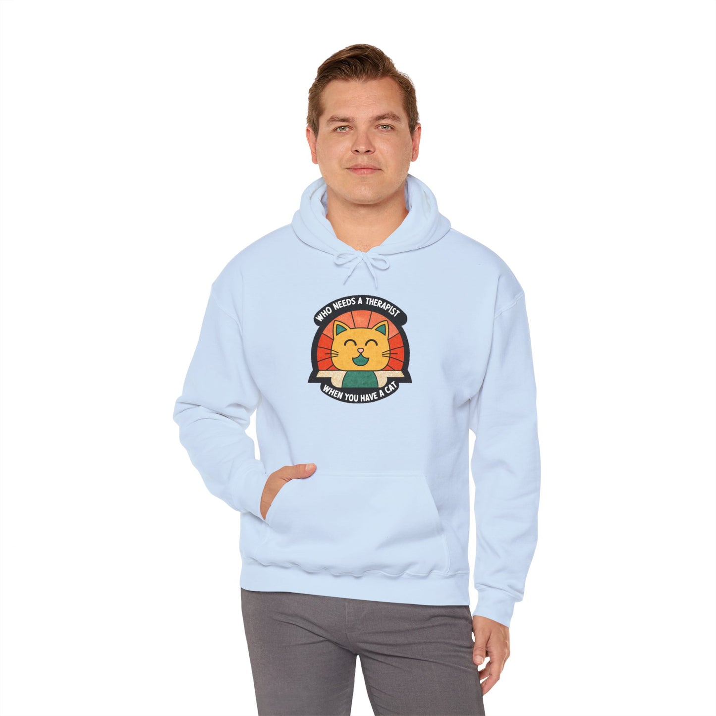 Funny Cat Sweatshirt - 'Who Needs a Therapist When You Have a Cat?' Unisex Hoodie