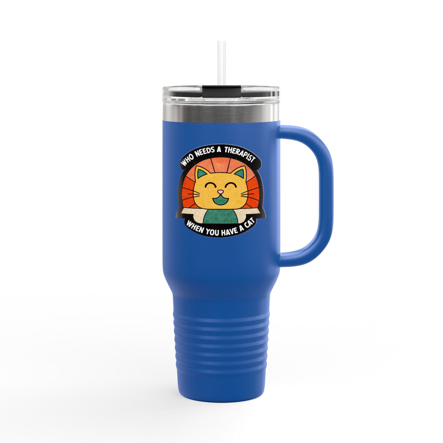 Cat Lover Insulated Travel Mug - 40oz "Who Needs a Therapist" Design