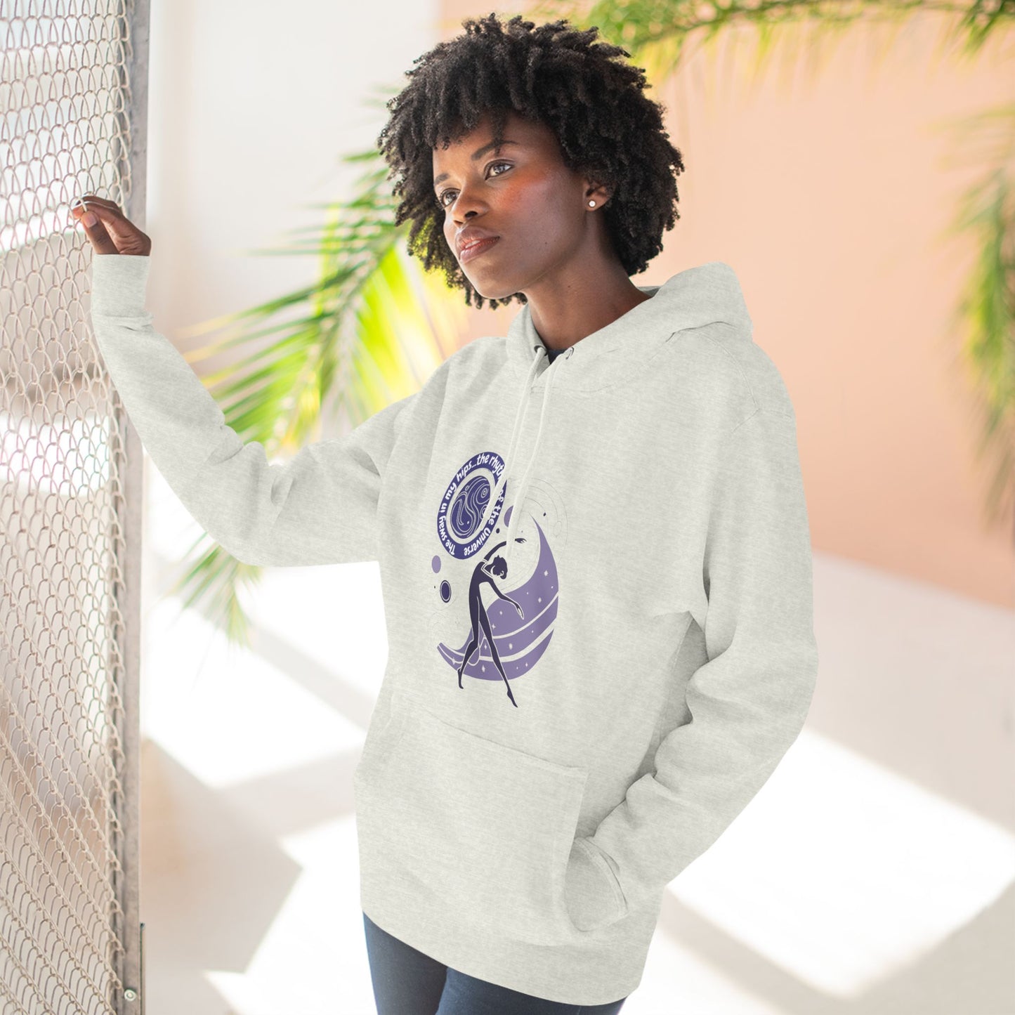 Cosmic Dance Three-Panel Fleece Hoodie - Unique Artistic Design for Creative Souls