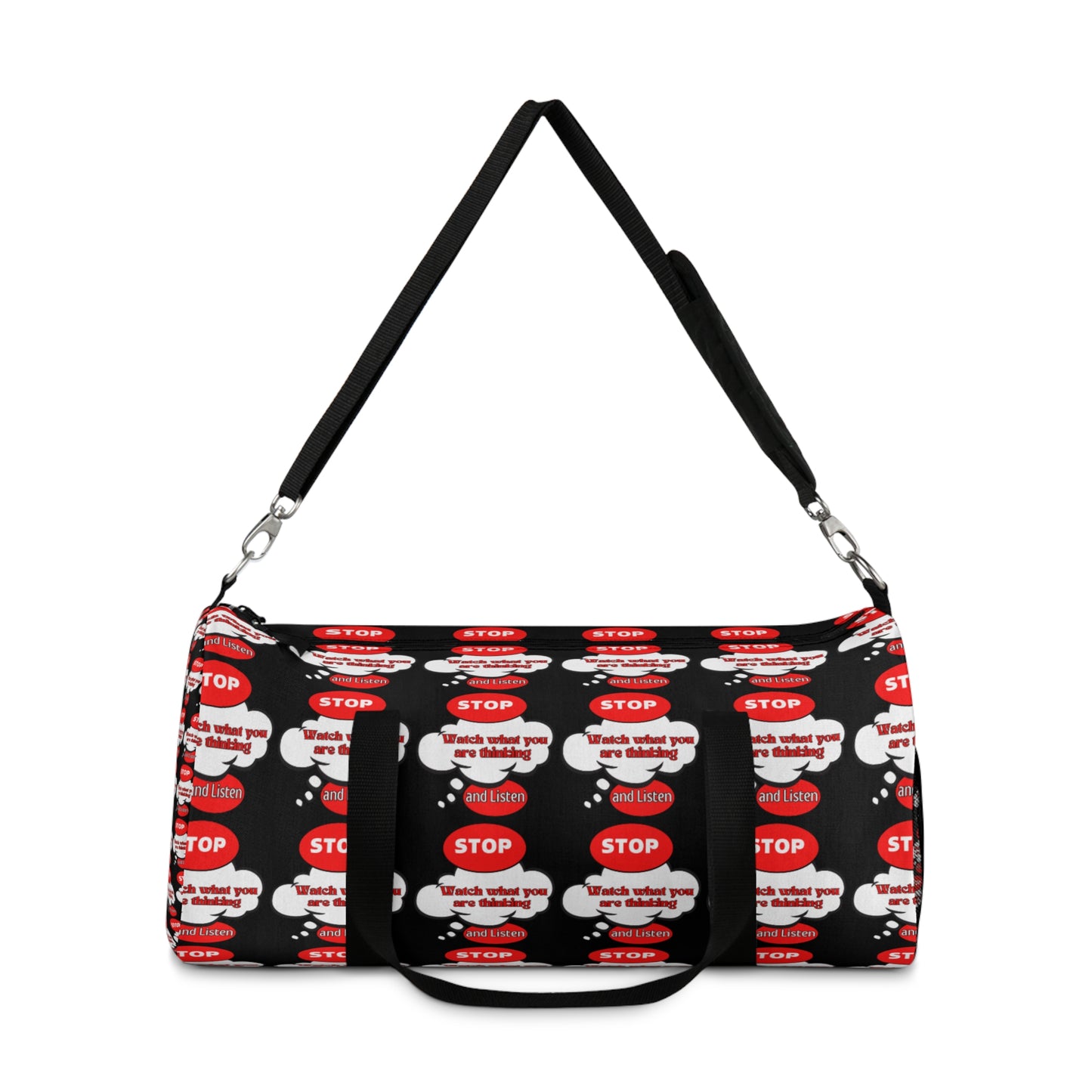 Motivational Duffel Bag - "Stop and Listen" Gym Bag with Graphic Design
