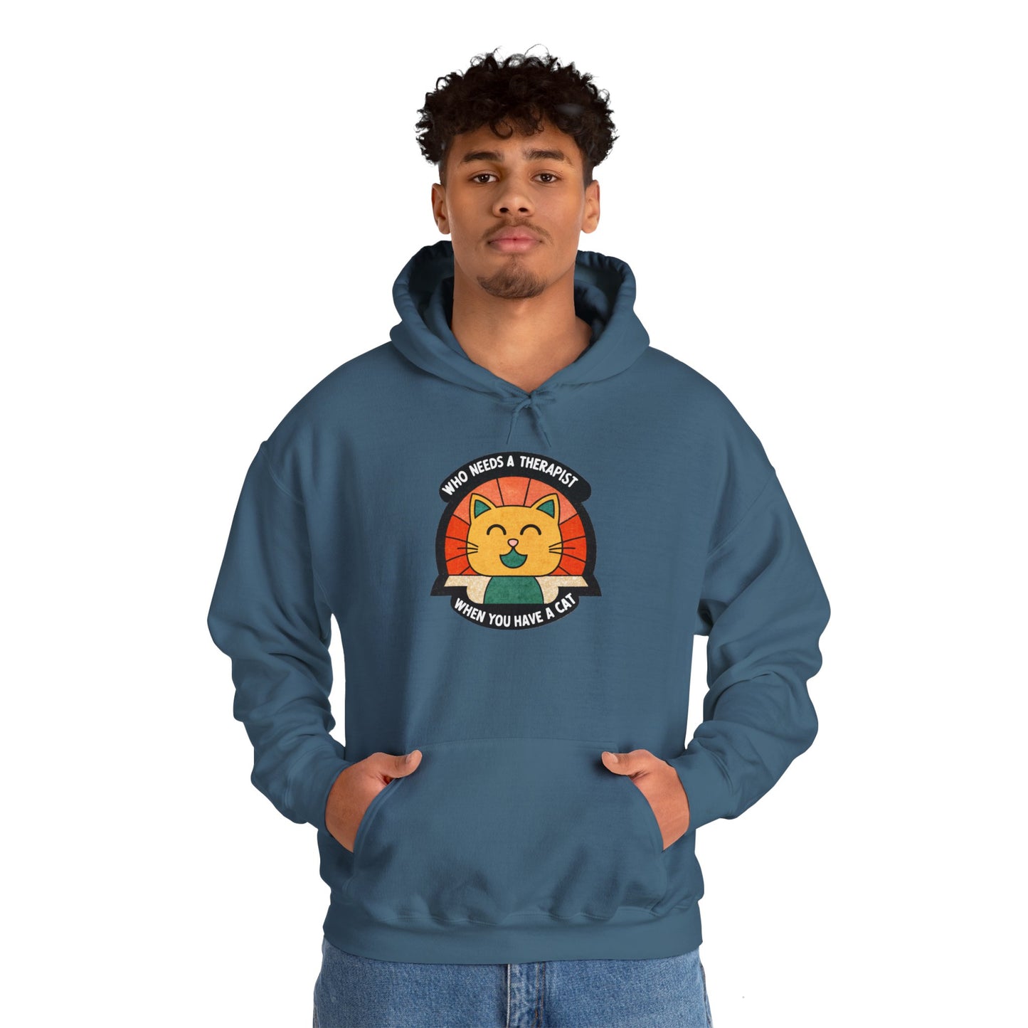 Funny Cat Sweatshirt - 'Who Needs a Therapist When You Have a Cat?' Unisex Hoodie