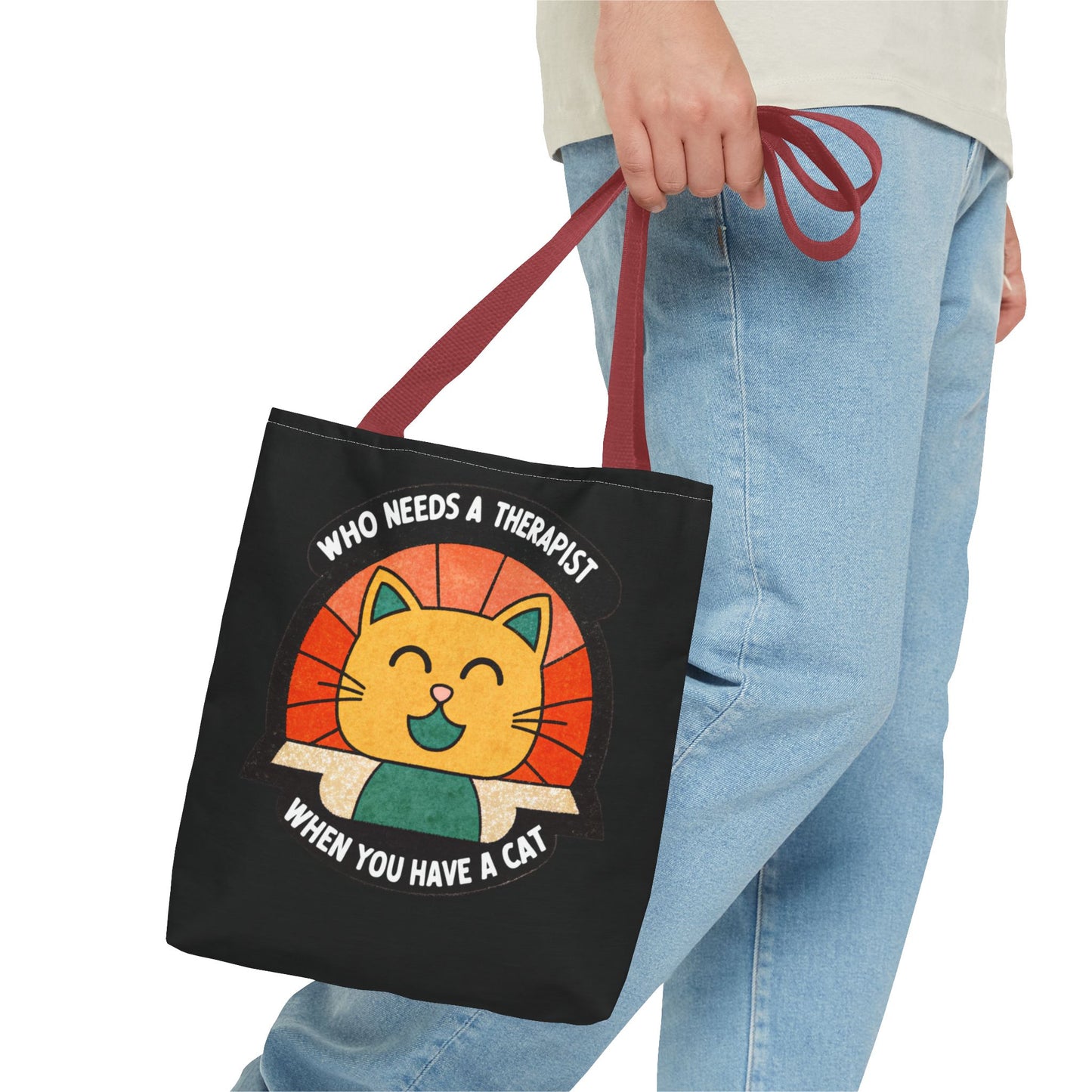 Funny Cat Tote Bag - "Who Needs a Therapist When You Have a Cat"