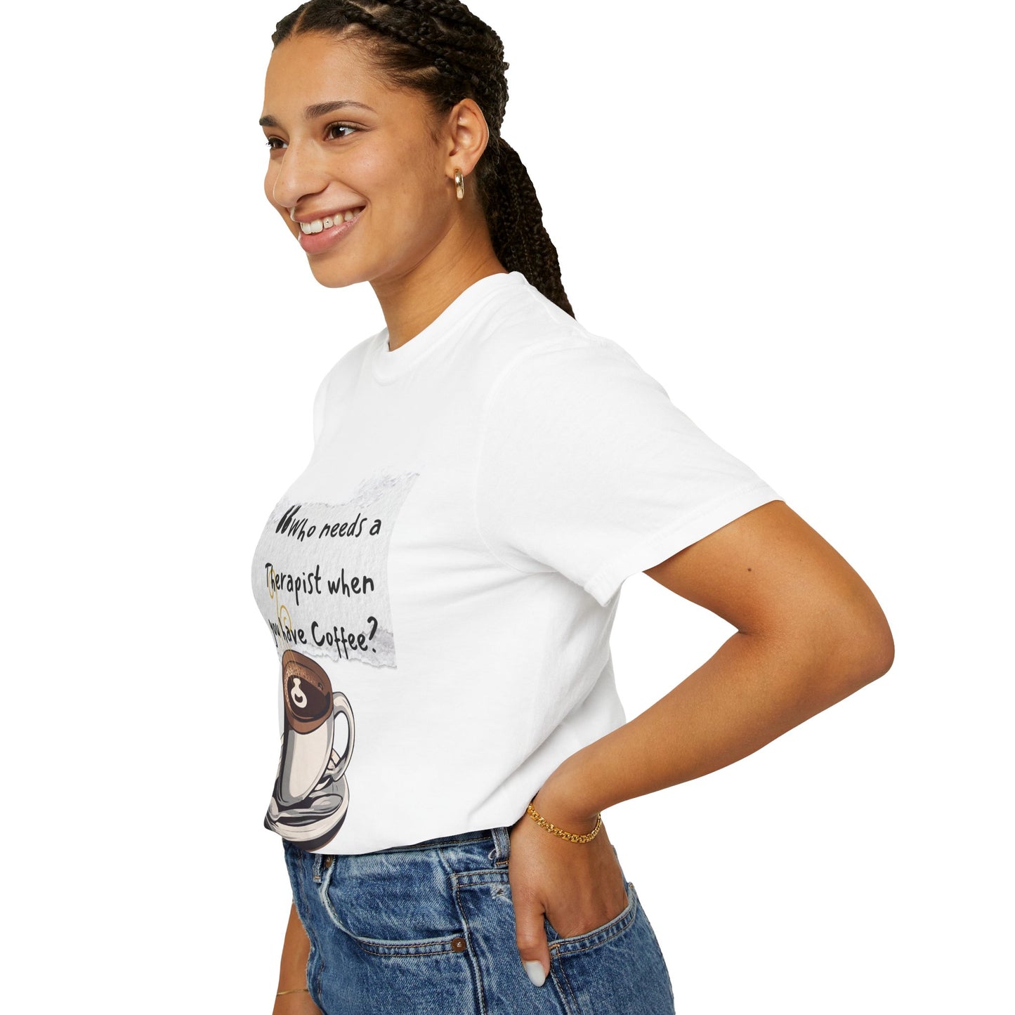 Unisex Coffee Therapy T-Shirt - "Who Needs a Therapist When You Have Coffee?"