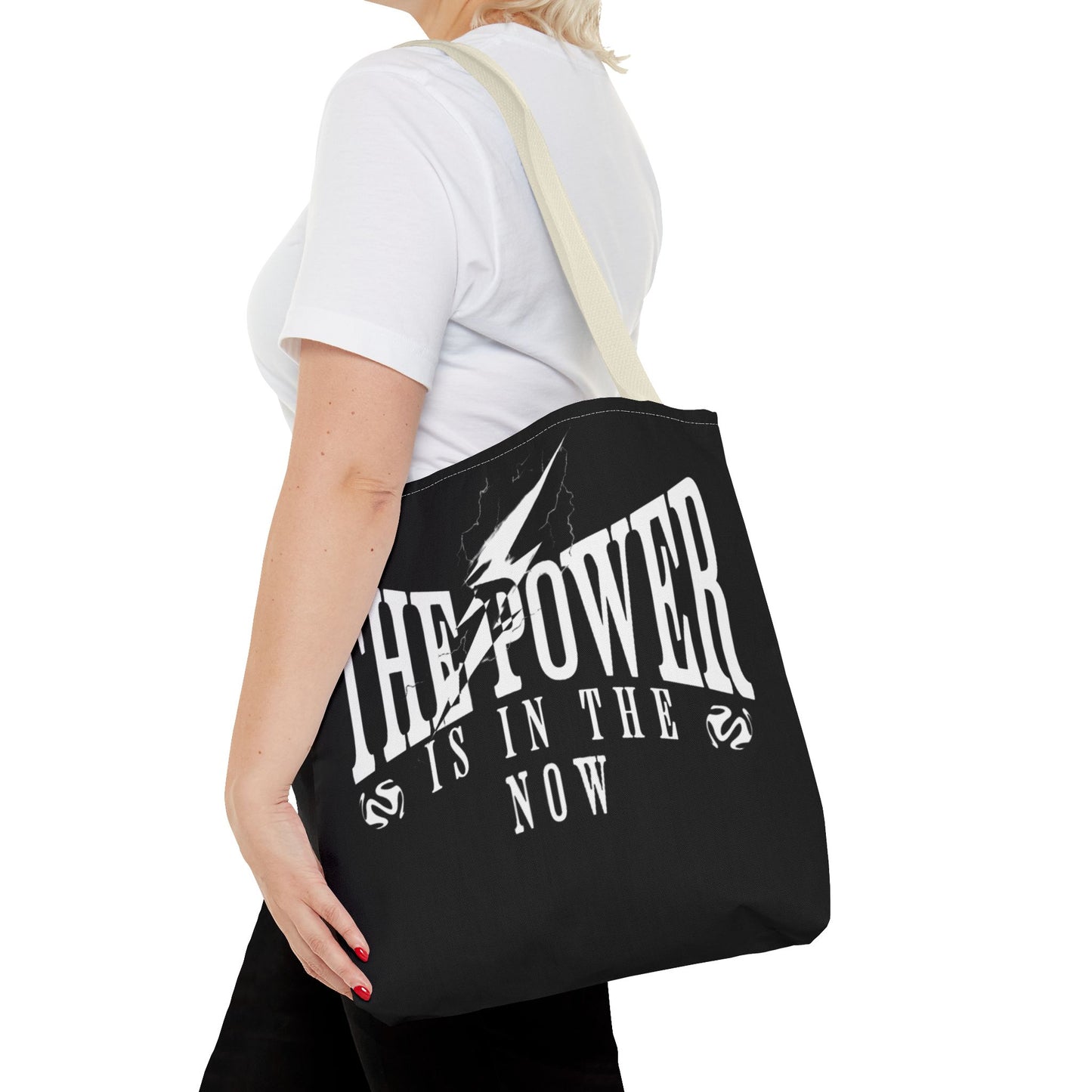 Empowerment Tote Bag - "The Power is in the Now" - Motivational Black Tote for Everyday Use