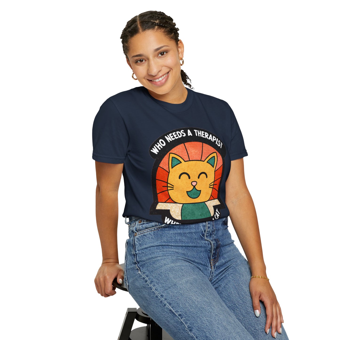 Who Needs a Therapist Cat T-Shirt - Unisex Garment-Dyed Tee for Cat Lovers