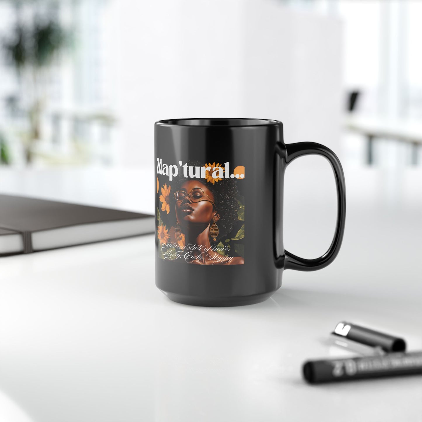 Natural Beauty Black Mug - Inspirational Coffee Cup for Self-Care Enthusiasts