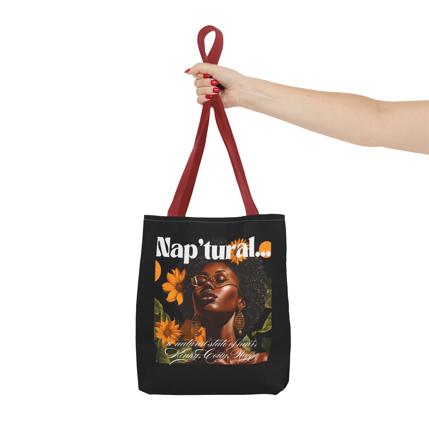 African American Nap'tural Tote Bag with Floral Design - Eco-Friendly Everyday Carry All