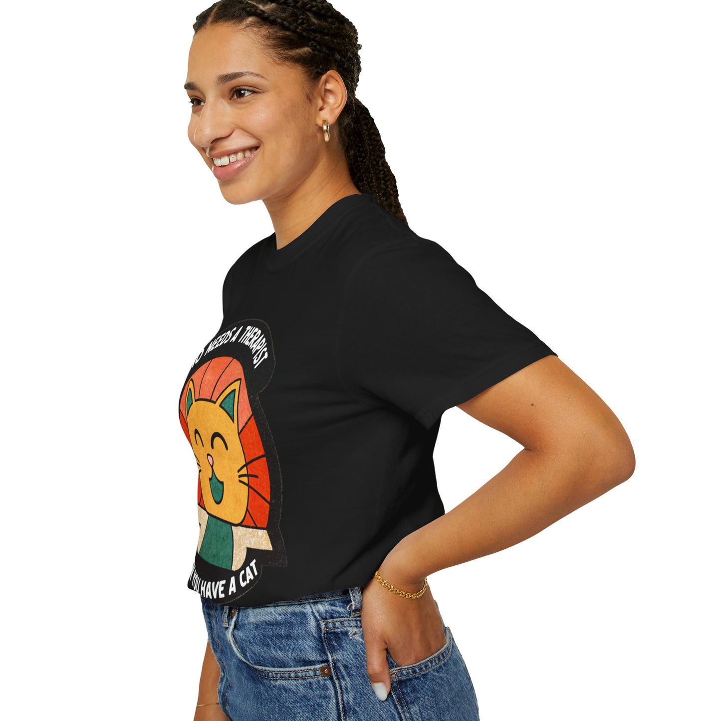 Who Needs a Therapist Cat T-Shirt - Unisex Garment-Dyed Tee for Cat Lovers