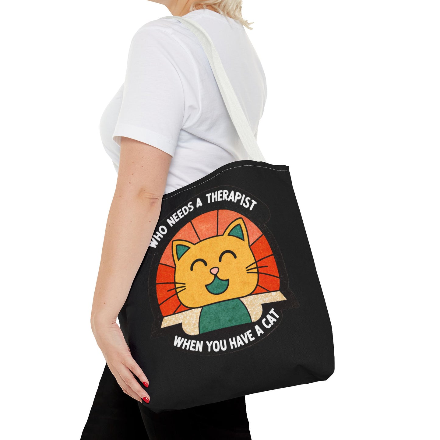 Funny Cat Tote Bag - "Who Needs a Therapist When You Have a Cat"