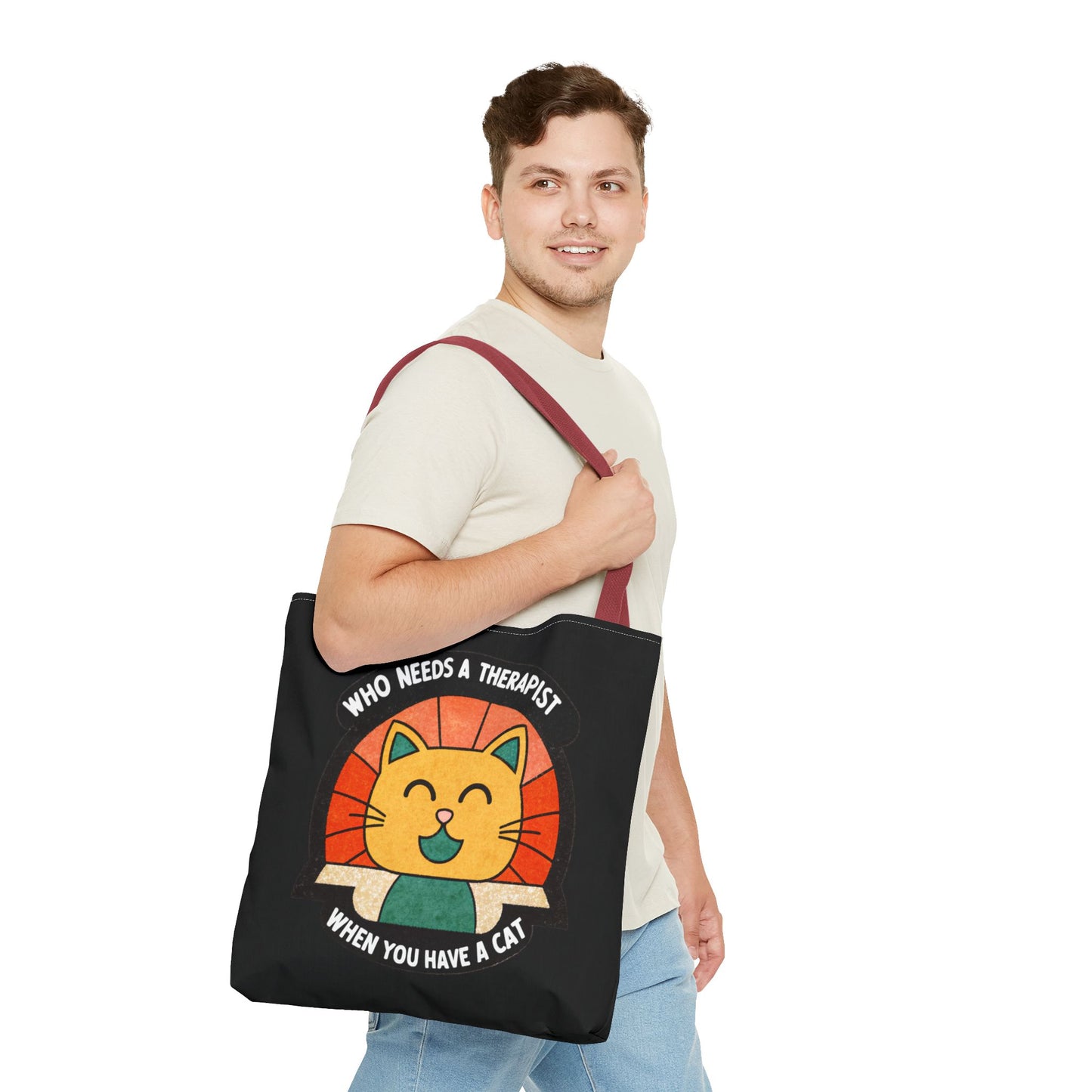 Funny Cat Tote Bag - "Who Needs a Therapist When You Have a Cat"