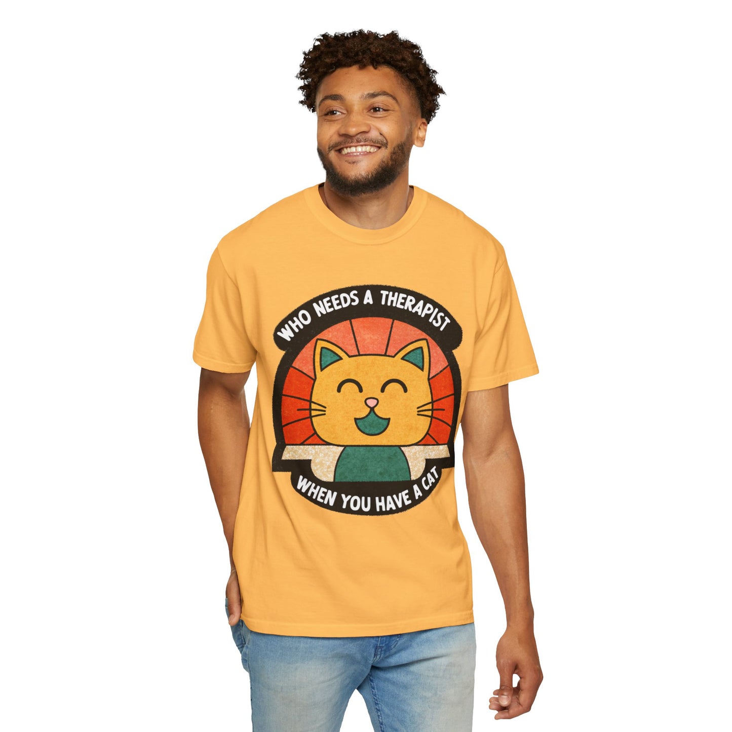 Who Needs a Therapist Cat T-Shirt - Unisex Garment-Dyed Tee for Cat Lovers
