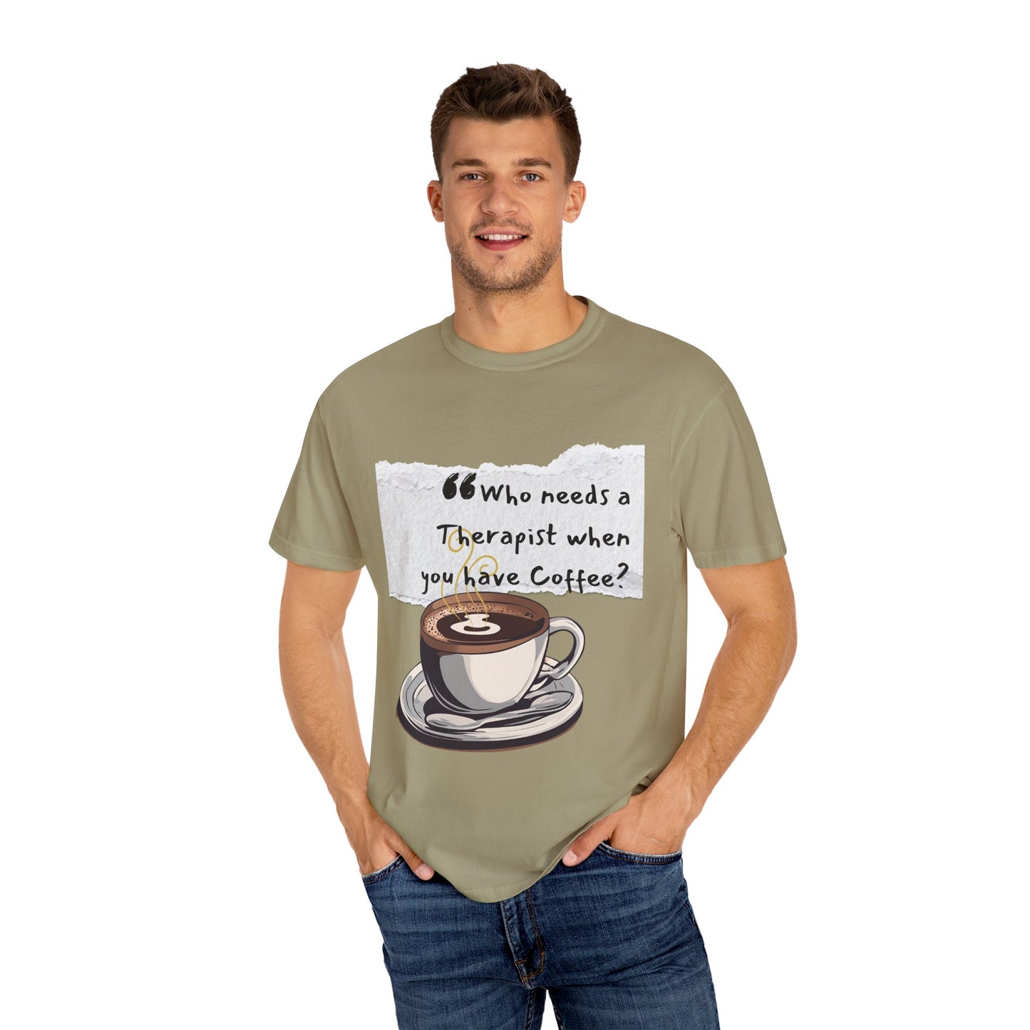 Unisex Coffee Therapy T-Shirt - "Who Needs a Therapist When You Have Coffee?"