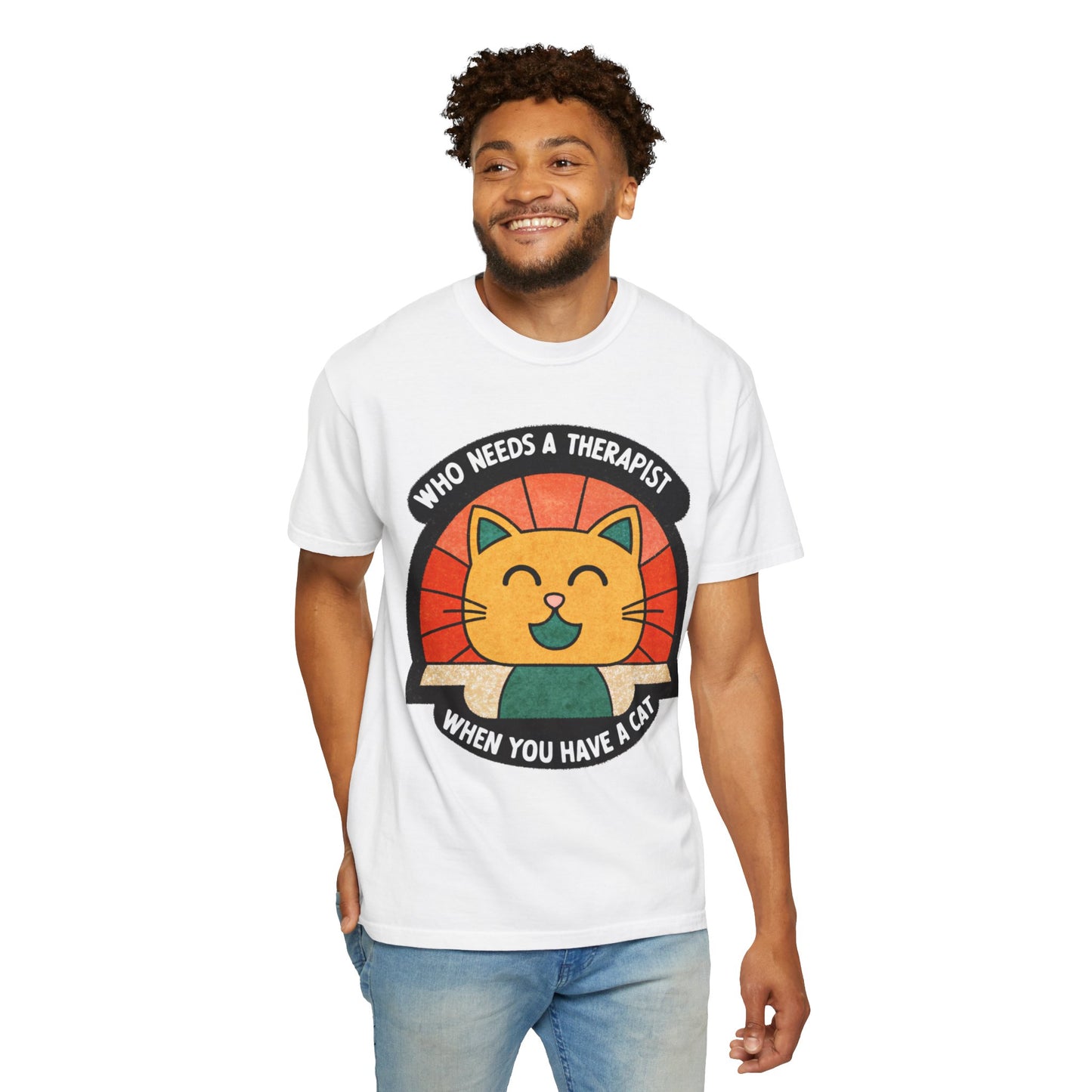 Who Needs a Therapist Cat T-Shirt - Unisex Garment-Dyed Tee for Cat Lovers
