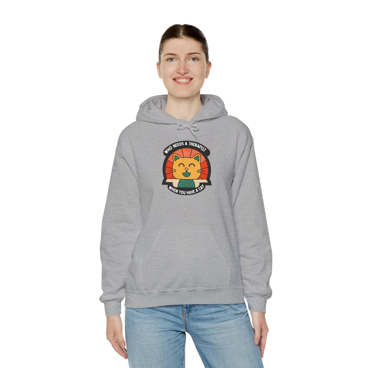 Funny Cat Sweatshirt - 'Who Needs a Therapist When You Have a Cat?' Unisex Hoodie