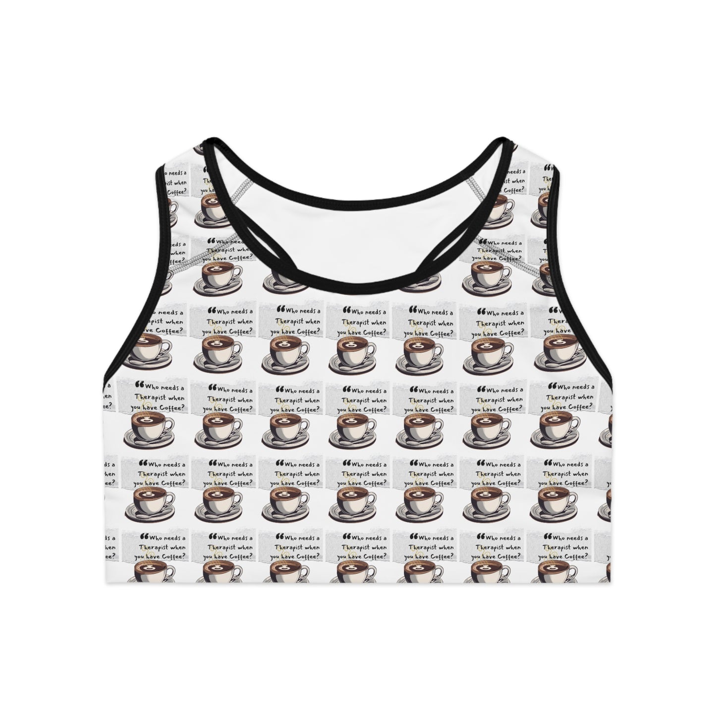 Coffee Lovers Sports Bra - Motivational Workout Gear with Coffee Design