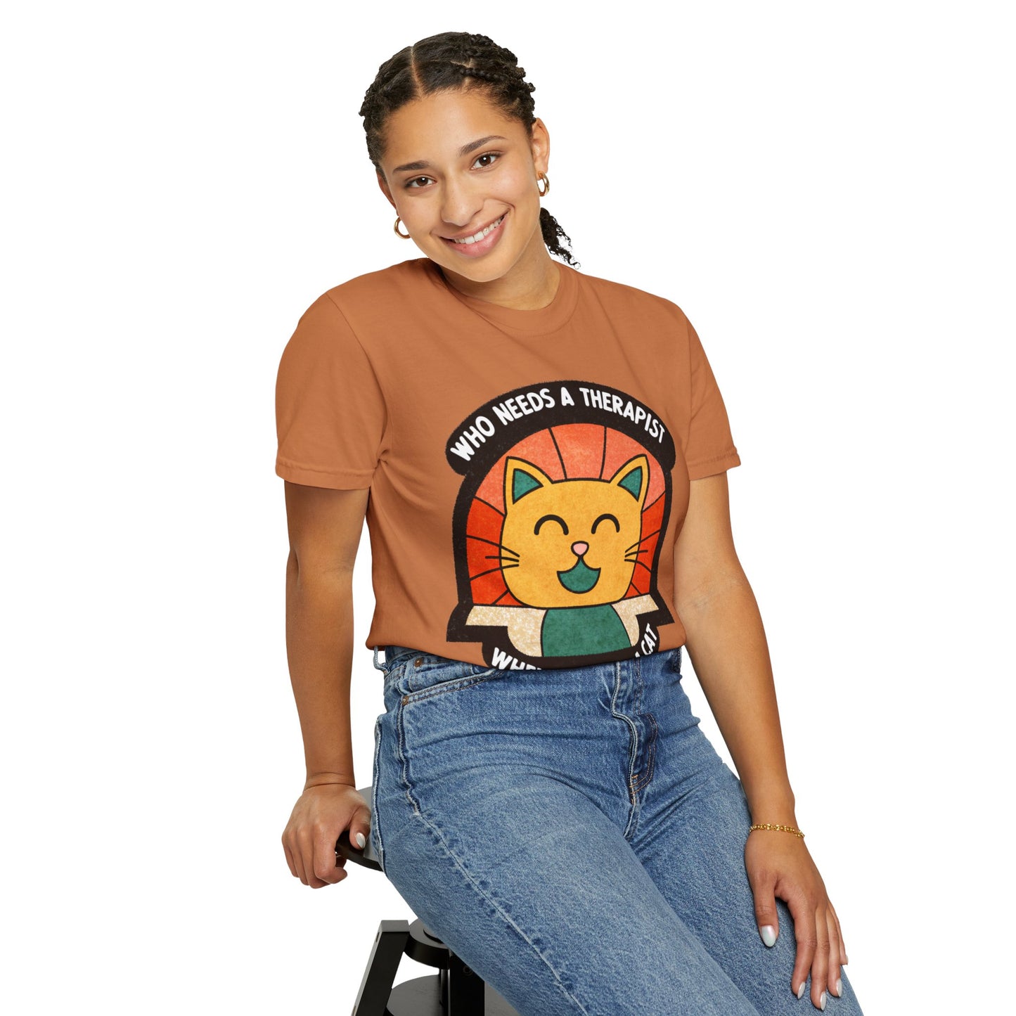 Who Needs a Therapist Cat T-Shirt - Unisex Garment-Dyed Tee for Cat Lovers