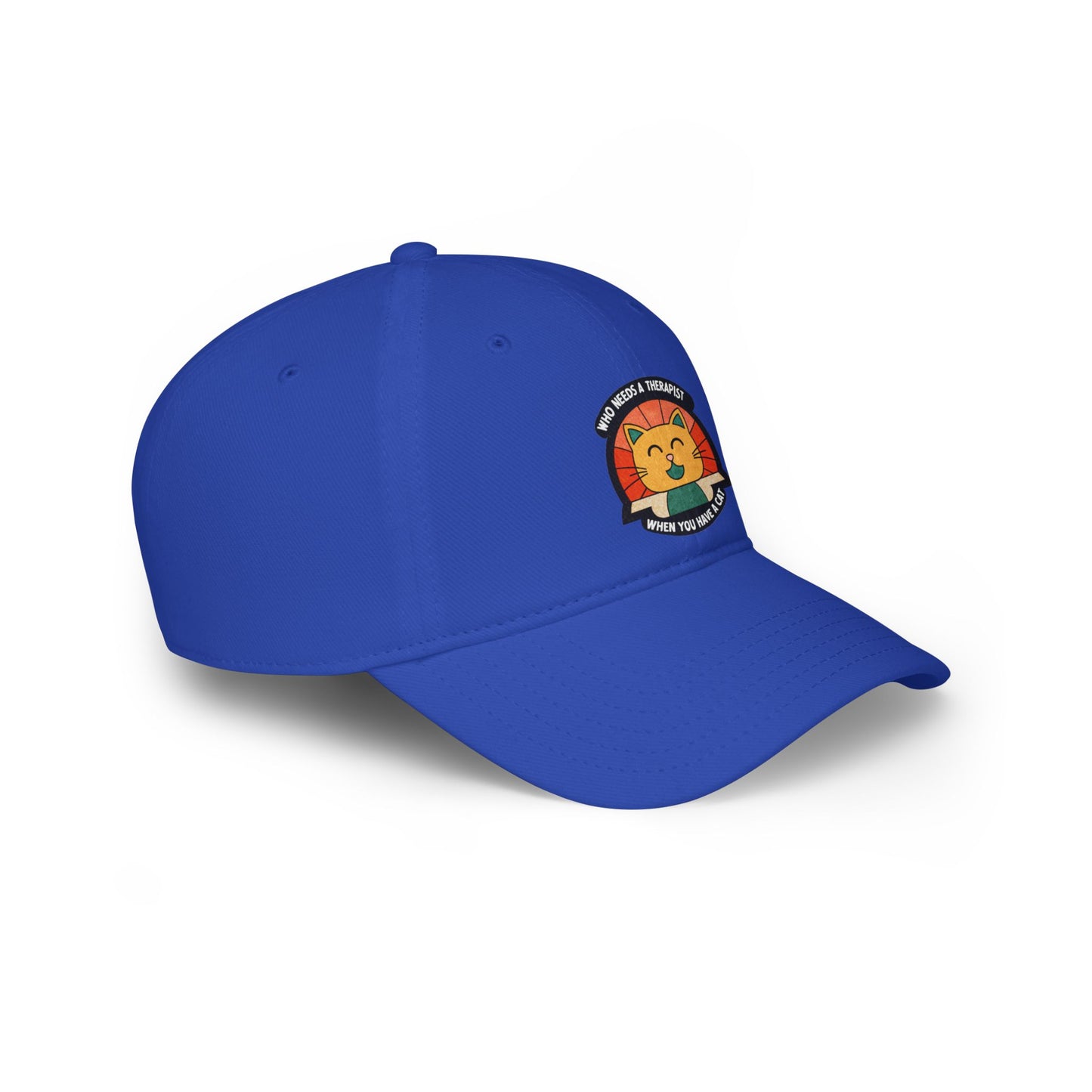 Who Needs a Therapist Cat Baseball Cap | Fun Red Low Profile Hat